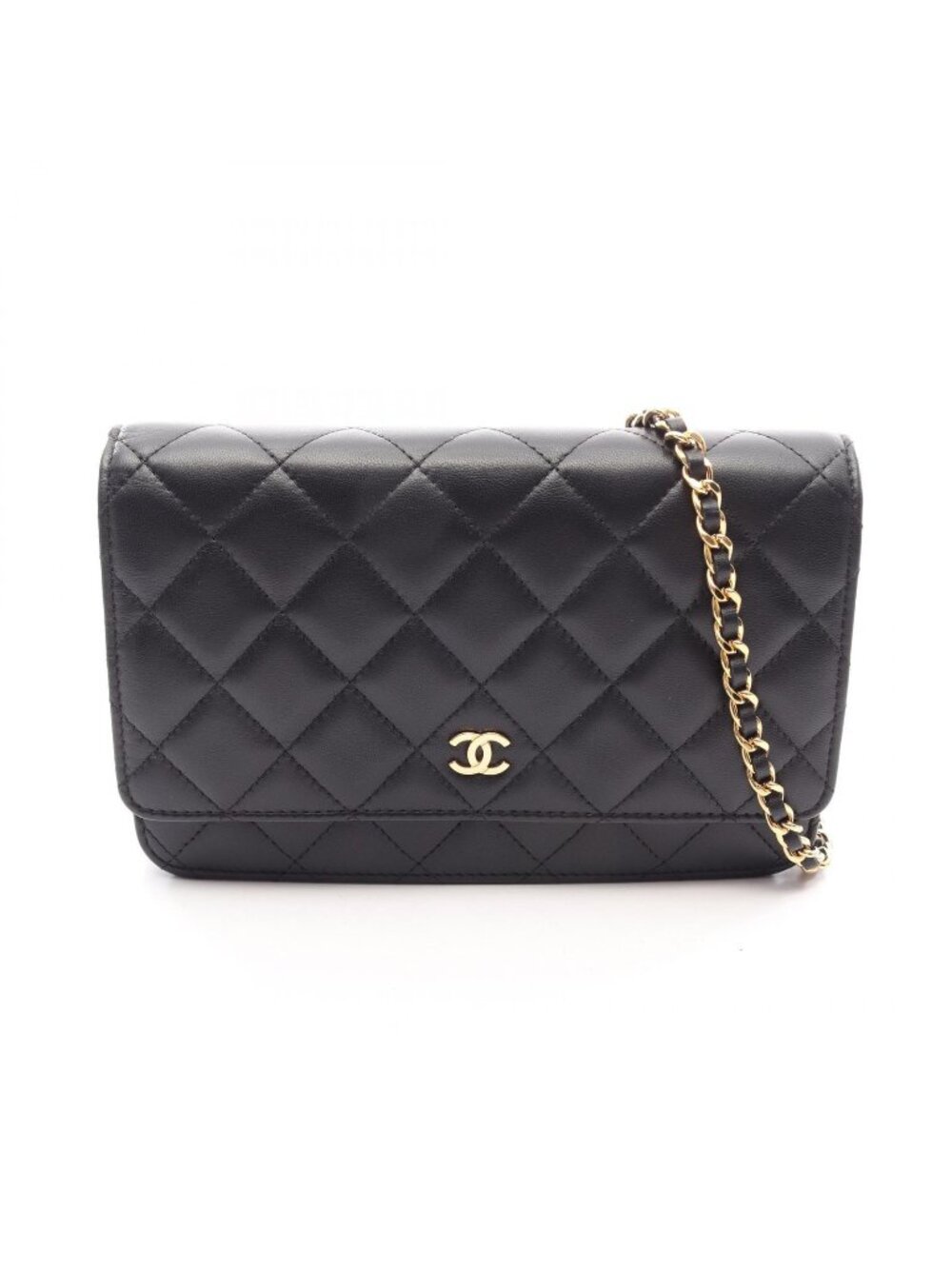 Chanel Shoulder Bag Quilted Black Lambskin Chain Wallet